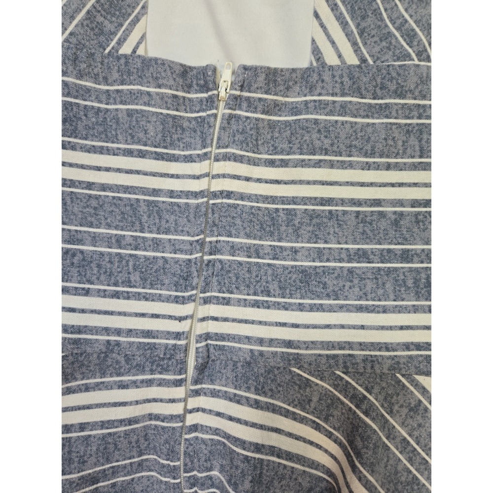 Women's Altar'd State LINEN Dress Flared Sundress KEYHOLE Blue & Cream Size L - Picture 9 of 11